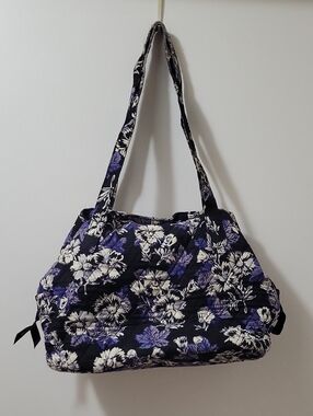 Vera Bradley Black Floral Quilted Tote with Purple and White Accents